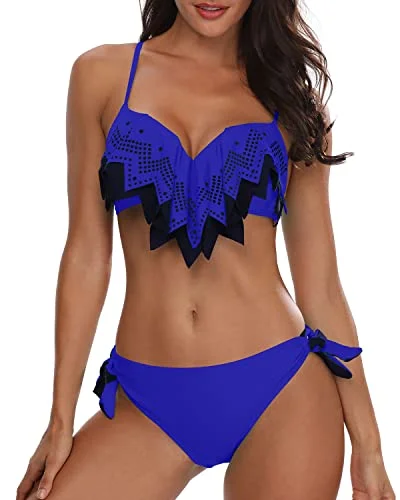 Womens Two Piece Swimsuit Underwire Push Up Bikini Sets-Blue