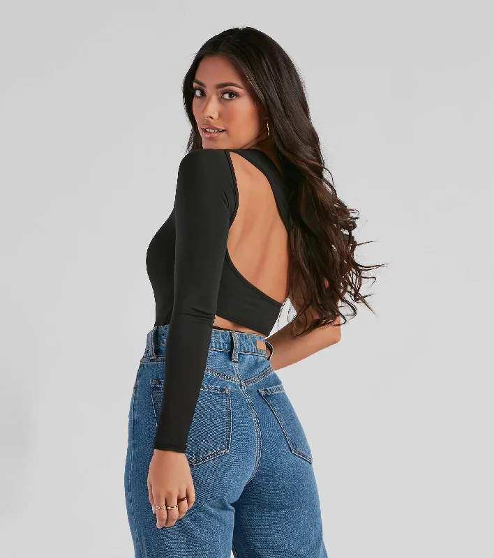 Organic Cotton Women Long Sleeve Top for Eco - Friendly ComfortOne Sided Cutout Back Bodysuit