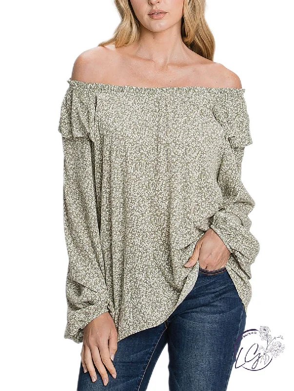 Metallic Accent Women Long Sleeve Top for a Glamorous LookFloral Print Off Shoulder Blouse