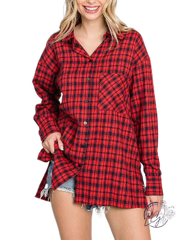 Mock Neck Women Long Sleeve Top for a Modern AestheticFriday Night Feeling Plaid Button Down