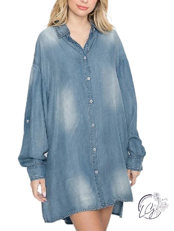 Wrap - Style Women Long Sleeve Top for a Versatile FitGoing Out Washed Denim Button Down