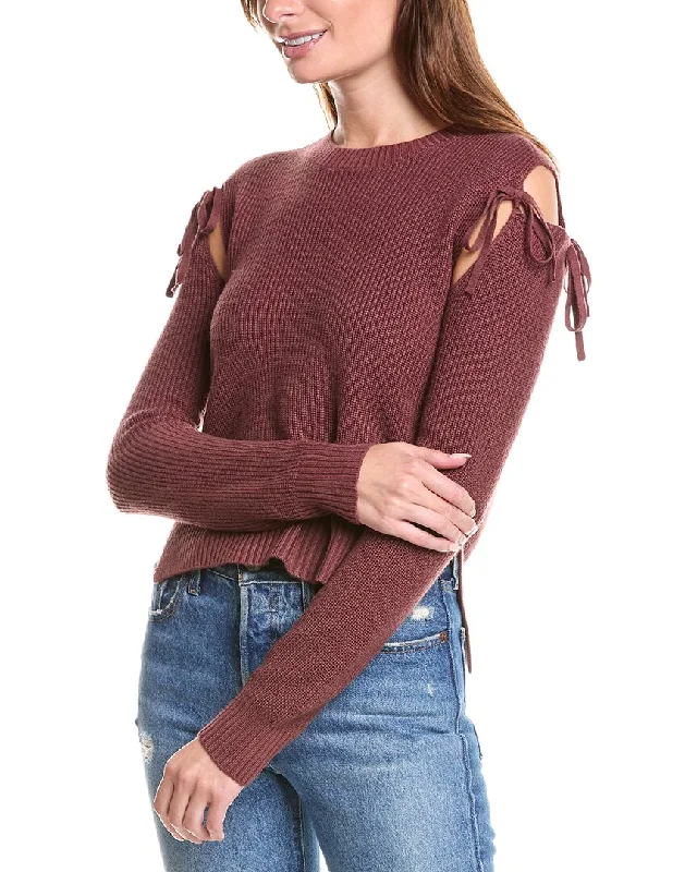 Long - Sleeve Women Sweater with Ribbed Cuffs27 Miles Malibu Tie Shoulder Wool-Blend Sweater