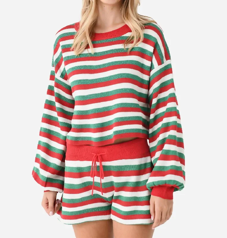 V - Neck Women Sweater to Elongate the NecklineAva Sweater In Merry Stripe