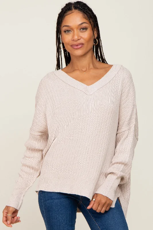 Cashmere Women Sweater with a Luxurious Soft TouchBeige V-Neck Oversized Sweater