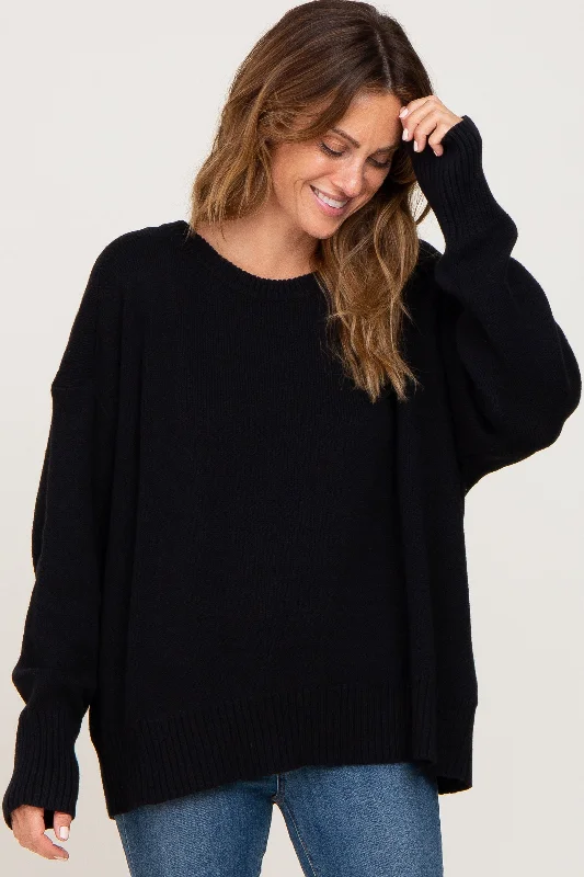 Cashmere Women Sweater with a Luxurious Soft TouchBlack Ribbed Trim Sweater