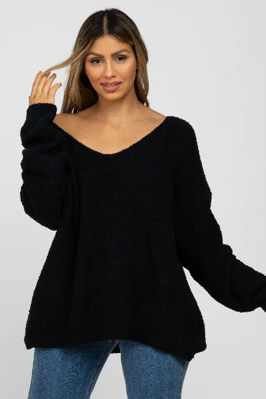 Button - Down Women Sweater for a Versatile LookBlack V-Neck Soft Sweater