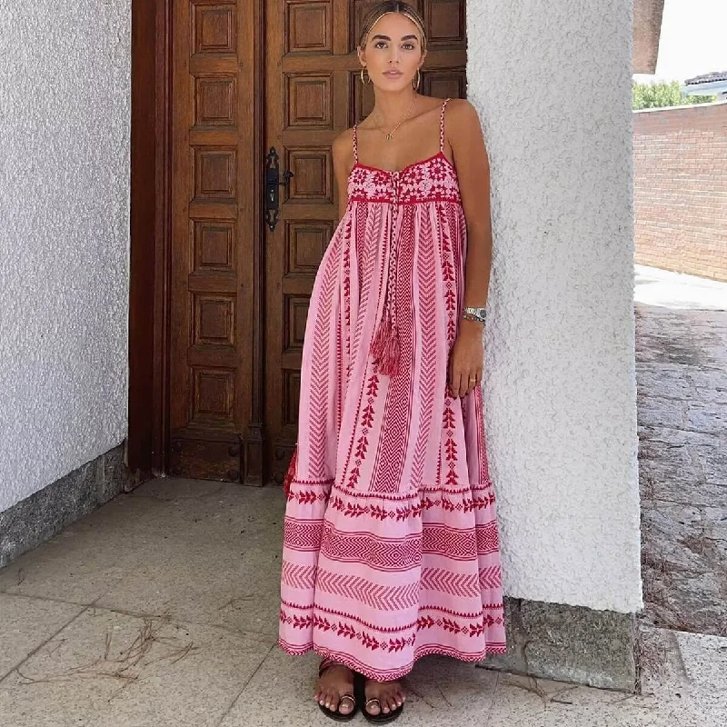 Oversized Women Sweater for a Cozy and Fashionable LookBoho Geometric Embroidered Granny Square Crochet Knit Maxi Sundress