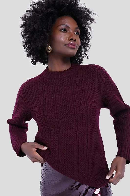 Striped Women Sweater with a Timeless PatternBurgundy Combey Wool Jumper