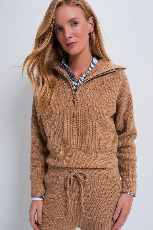 Cropped Women Sweater to Pair with High - Waisted BottomsCamel Melange Long Sleeve Cashmere Wool Sweater