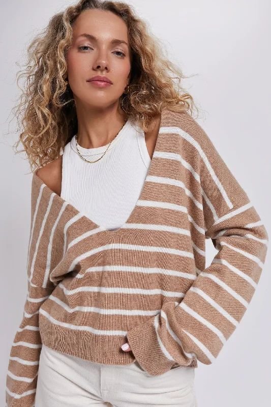 Organic Cotton Women Sweater for an Eco - Friendly ChoiceCamel Stripe Lowell Top