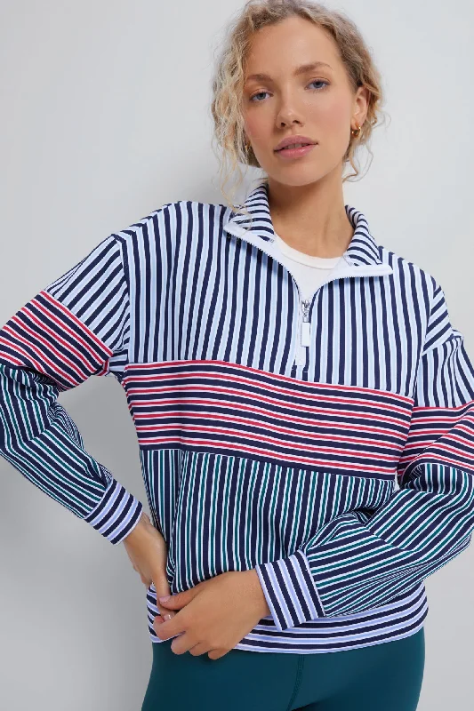 Plus - Size Women Sweater with a Flattering FitCherry Stripe Varsity Quarter Zip