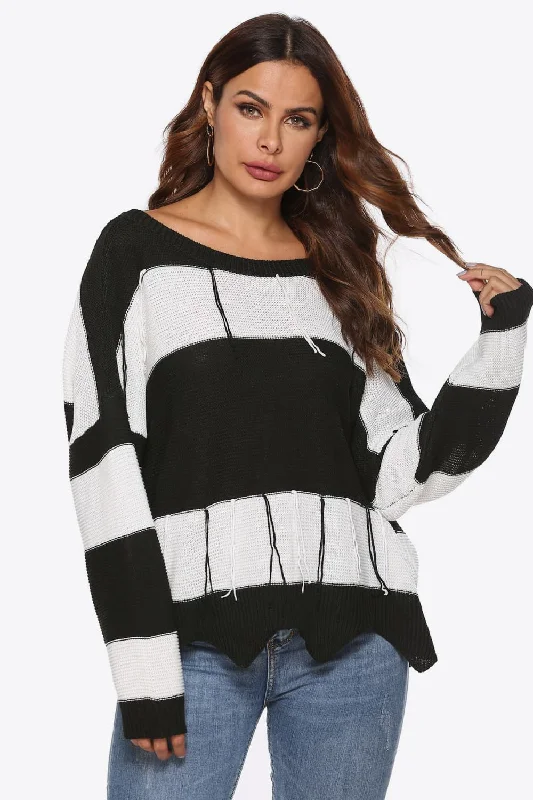 Button - Down Women Sweater for a Versatile LookColor Block Backless Long Sleeve Sweater