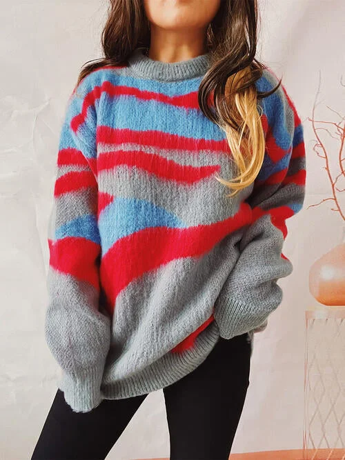 Cashmere Women Sweater with a Luxurious Soft TouchColor Block Round Neck Sweater