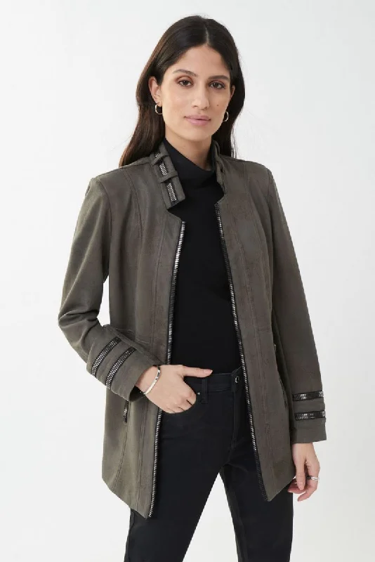 Cropped Women Sweater to Pair with High - Waisted BottomsJoseph Ribkoff Grey Faux leather Zipped Jacket