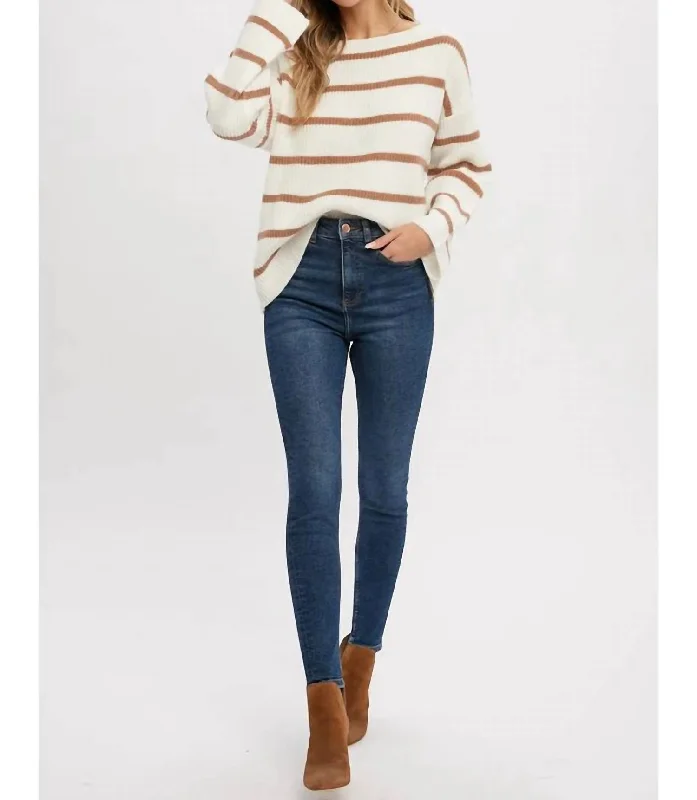 Color - Blocked Women Sweater for a Bold Fashion StatementFeeling Your Best Striped Sweater In White And Beige