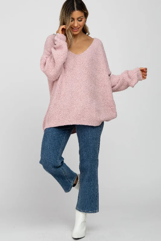 Hooded Women Sweater for Added Comfort and StyleLight Pink V-Neck Soft Sweater