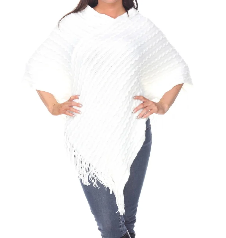 Long - Sleeve Women Sweater with Ribbed CuffsMelisandre Fringe Poncho In White