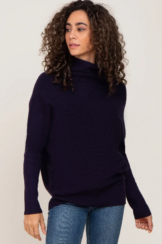 Organic Cotton Women Sweater for an Eco - Friendly ChoiceNavy Funnel Neck Dolman Sleeve Sweater