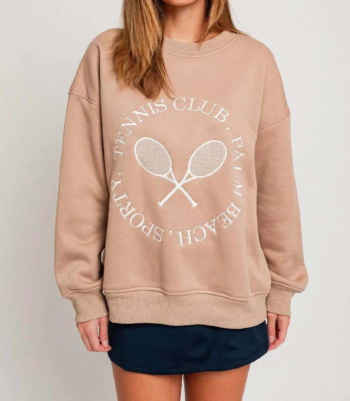 Color - Blocked Women Sweater for a Bold Fashion StatementPalm Beach Tennis Club Sweatshirt In Tan