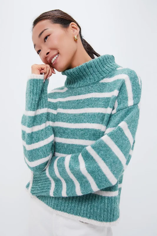 Long - Sleeve Women Sweater with Ribbed CuffsPalm Green Josephine Stripe Sweater