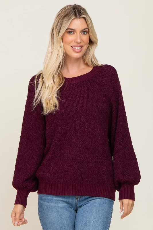 Cropped Women Sweater to Pair with High - Waisted BottomsPlum Popcorn Knit Raglan Sweater