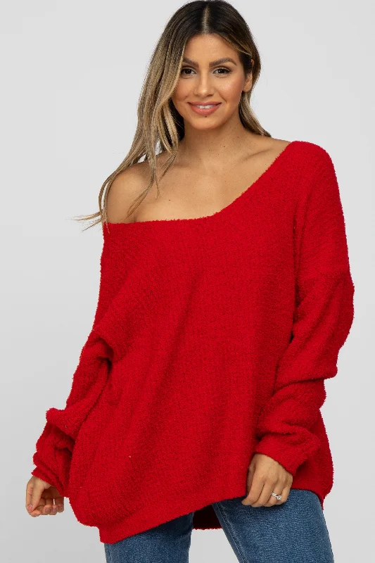 Color - Blocked Women Sweater for a Bold Fashion StatementRed V-Neck Soft Sweater