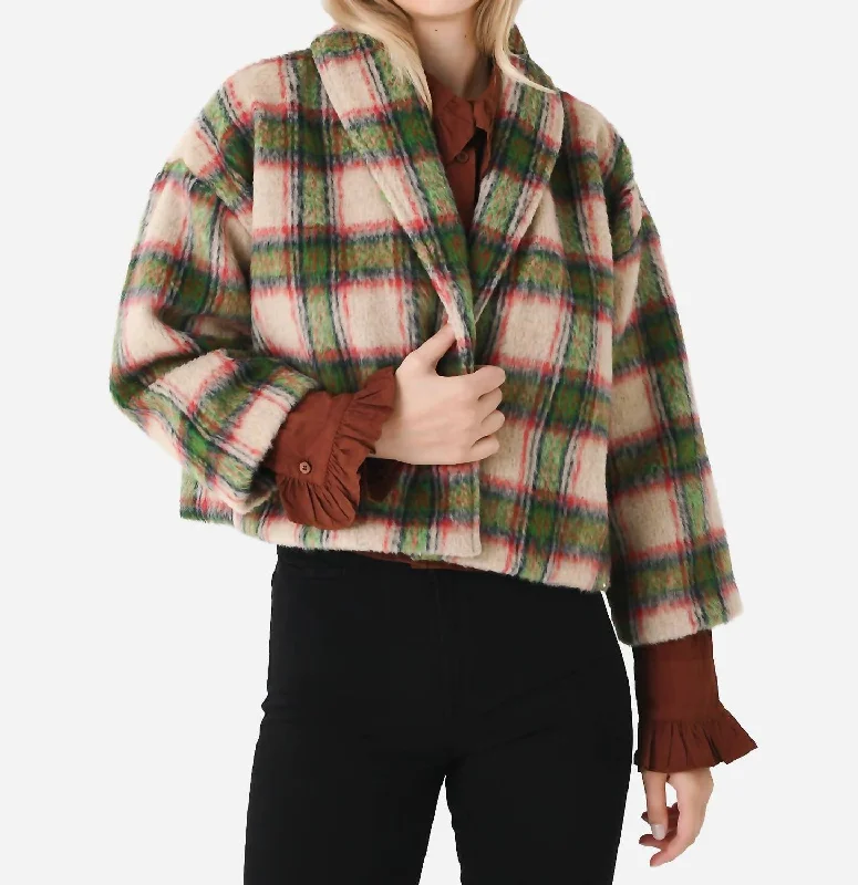 Cropped Women Sweater to Pair with High - Waisted BottomsShawl Collar Crop Jacket In Plaid Mohair