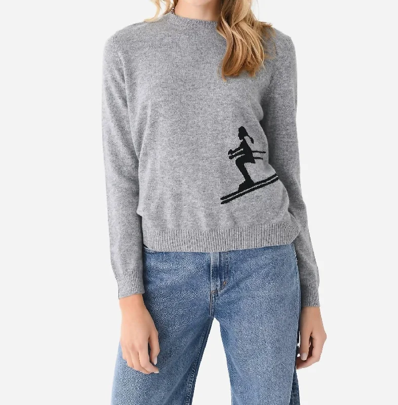 Cashmere Women Sweater with a Luxurious Soft TouchSki Crew Neck Sweater In Riverstone Black