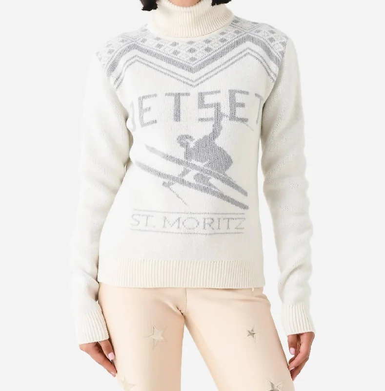 Cable - Knit Women Sweater with Intricate PatternsSki Wool Turtleneck Sweater In Off White