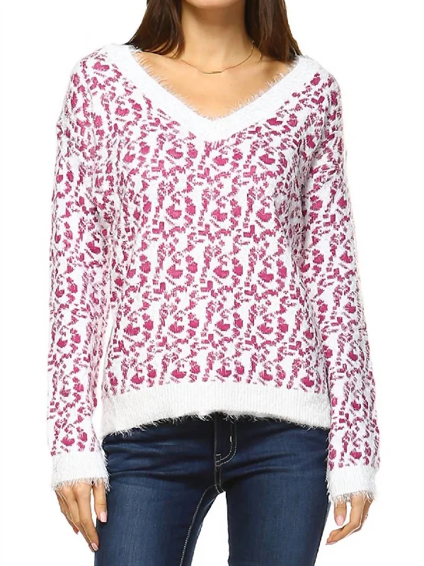 Sequin - Embellished Women Sweater for Special OccasionsWomen's Leopard Sweater In Fuchsia