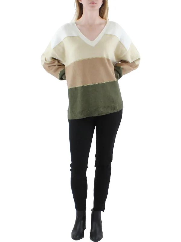 Color - Blocked Women Sweater for a Bold Fashion StatementWomens Metallic V-Neck V-Neck Sweater