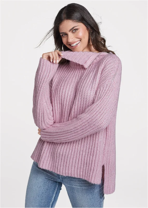 Button - Down Women Sweater for a Versatile LookZipper Detail Sweater - Pink