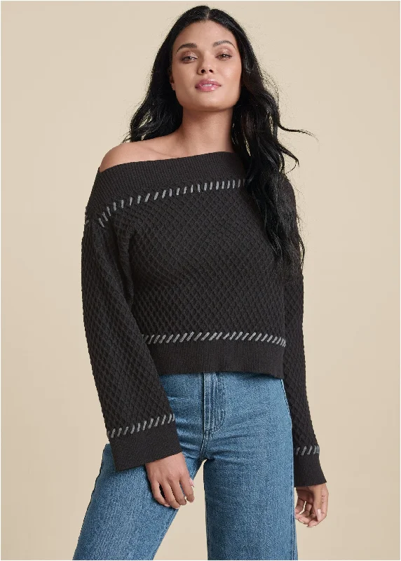 Organic Cotton Women Sweater for an Eco - Friendly ChoiceContrast Stitch Sweater - Black