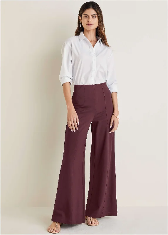 Organic Cotton Women Sweater for an Eco - Friendly ChoiceSmoothing Ponte Wide-Leg Pants - Wine