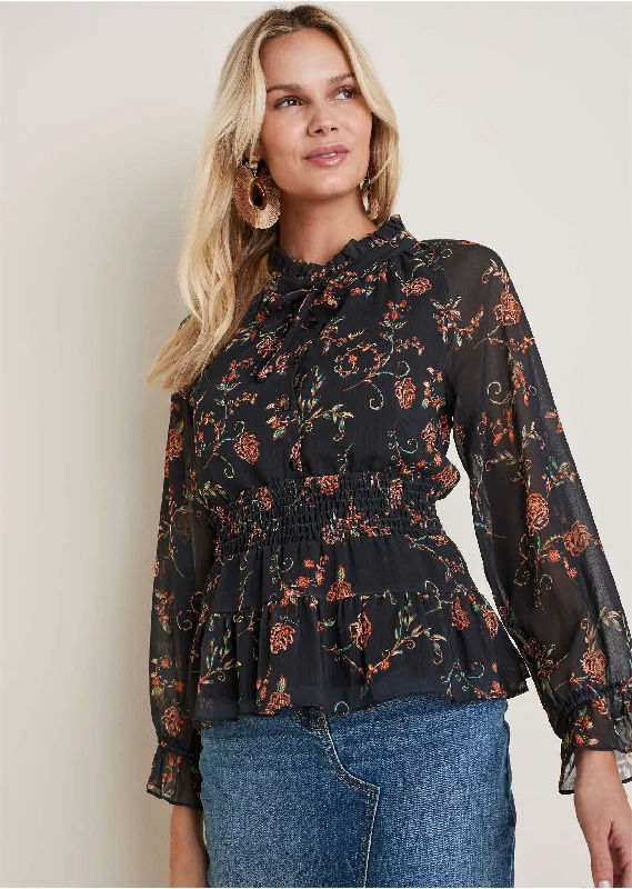 Turtleneck Women Sweater for a Classic and Elegant StyleSheer Printed Blouse - Gothic Roses