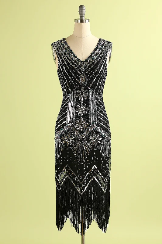 Shift Women Dress with a Simple and Classic Design for Everyday Wear1920s Black Silver Sequins Dress