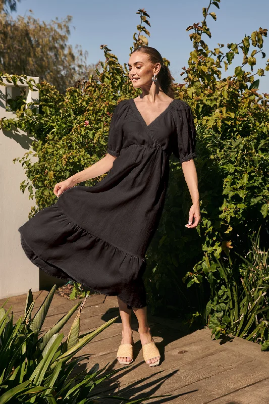 Sheath Women Dress with a Tailored Fit for a Professional LookAlison Linen Maxi Dress in Black