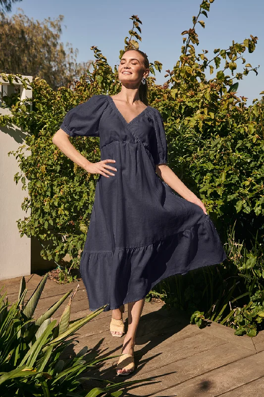 Mermaid - Style Women Dress with a Fitted Silhouette for Special OccasionsAlison Linen Maxi Dress in Navy