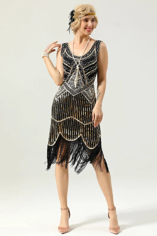 Printed Abstract Women Dress for a Modern and Artistic AppealBlack Deep V Neck Flapper 1920s Dress