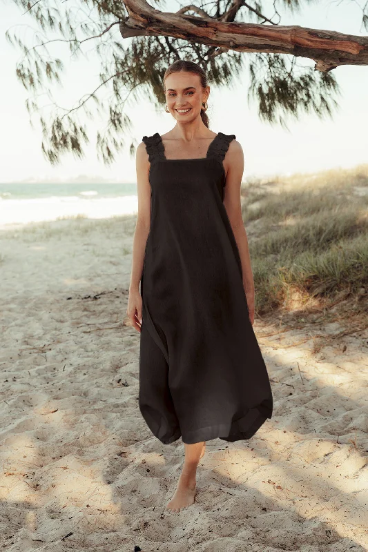 Sleeveless Women Dress in Bright Colors for Summer PartiesClaire Maxi Linen Dress in Black