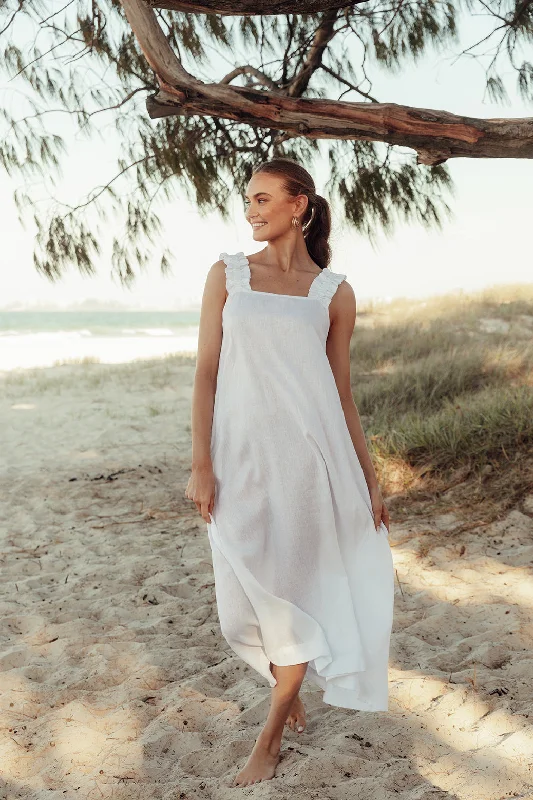 Strapless Women Dress with a Built - in Bra for Comfort and SupportClaire Maxi Linen Dress in White