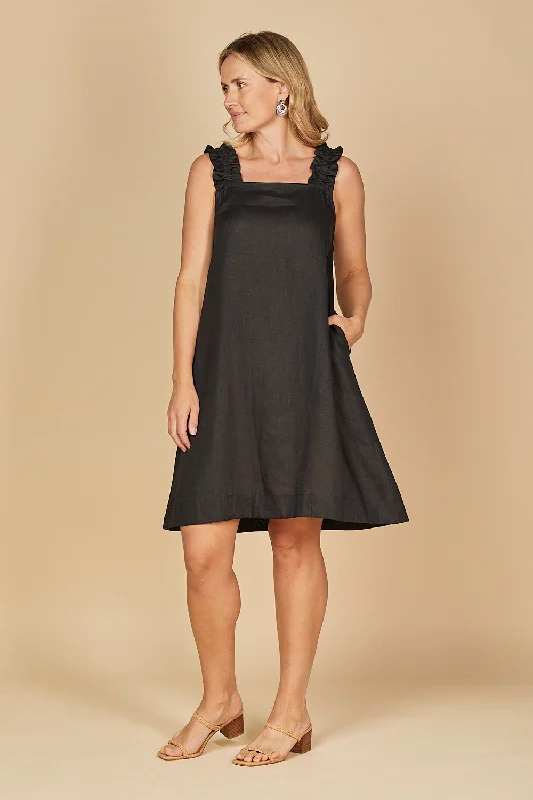 Halter Neck Women Dress to Show Off the Shoulders and NecklineClaire Short Linen Dress in Black