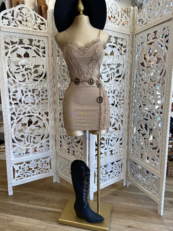 Mini Women Dress with a Short Hem for a Young and Trendy StyleDusty Brown Lace Mini Dress