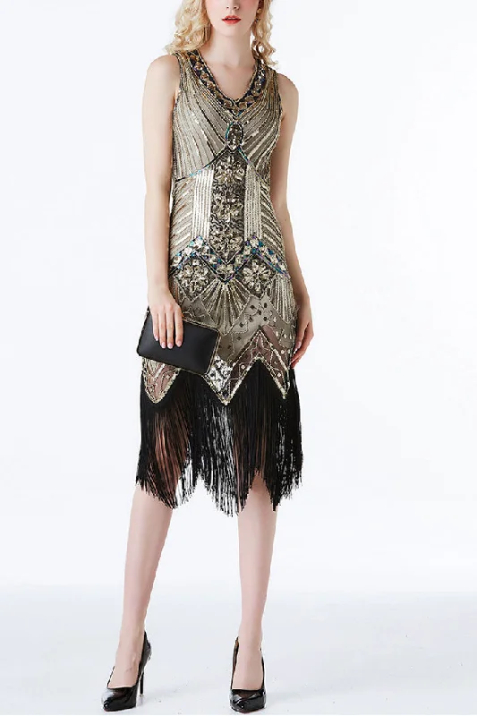 Little Black Women Dress with Sequins for a Glamorous Night OutGold Glitter Fringe 1920s Flapper Dress