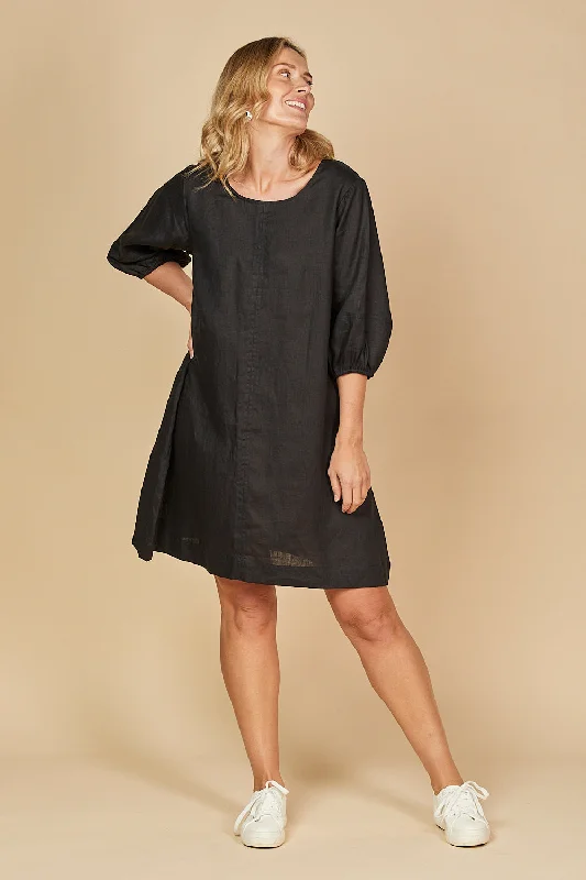 Backless Women Dress for a Sexy and Alluring Look at Evening EventsHazel Short Linen Shift Dress in Black