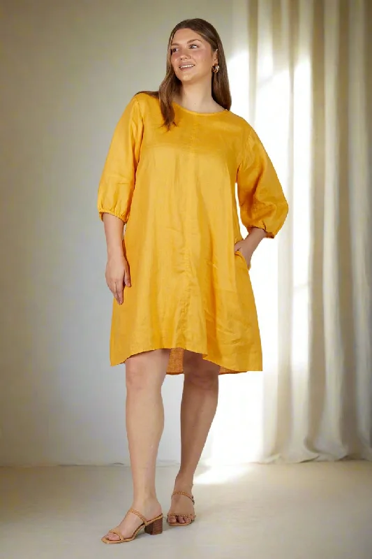 Ruffled Women Dress with Multiple Layers for a Playful and Girly StyleHazel Short Shift Linen Dress in Golden Hour