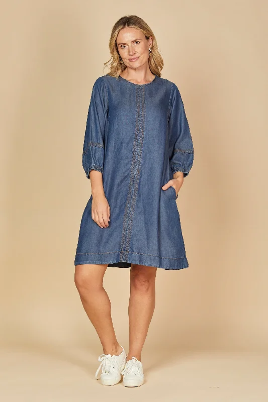 Lace - Embellished Women Dress for an Elegant and Sophisticated AppearanceHazel Short Shift Tencel Dress in Mid Wash