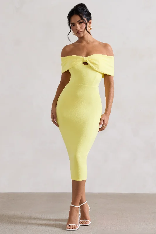 Sleeveless Women Dress in Bright Colors for Summer PartiesHope | Lemon Bow Bardot Midi Dress