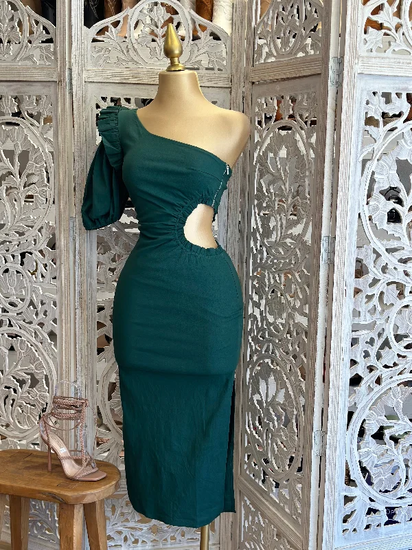 Mermaid - Style Women Dress with a Fitted Silhouette for Special OccasionsGreen Cutout Ruffle Dress