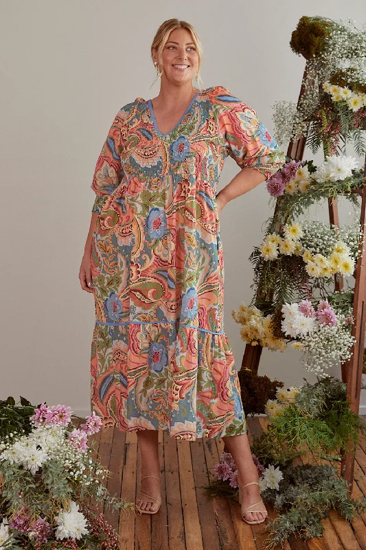 Plus Size Women Dress with a Flattering A - Line Cut for Comfort and StyleNicci Shirred Dress in Kensington